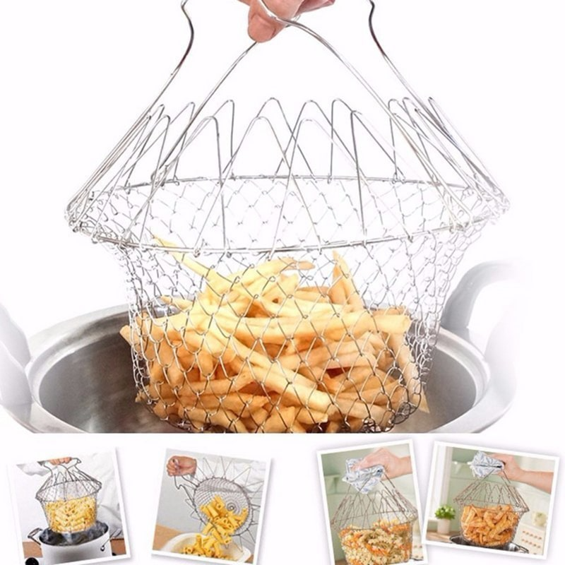 Multipurpose Foldable Stainless Steel Fry Basket